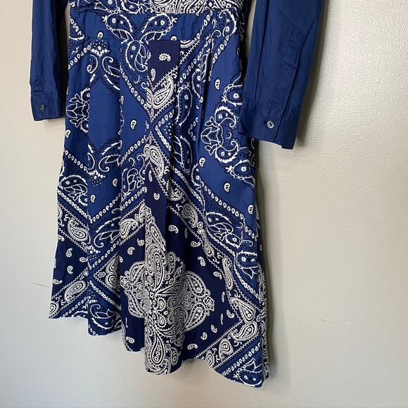 Anthropologie Blue and White Buttoned Sundress with Notched Collar - Picture 4 of 9